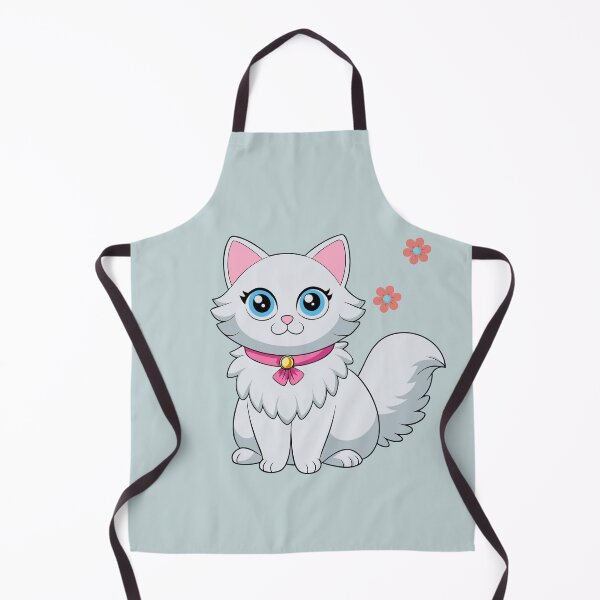 Artikelvorschau, Niedliche weiße Perserkatze mit rosa Halsband | Chibi-Cartoon-Illustration einer flauschigen Katze entworfen und verkauft von Mousy17.