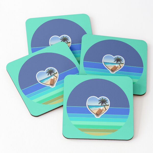 Item preview, Tropical Beach Palm Tree Coconut Sunblock in Heart on Retro Ocean Stripes designed and sold by Beachy.