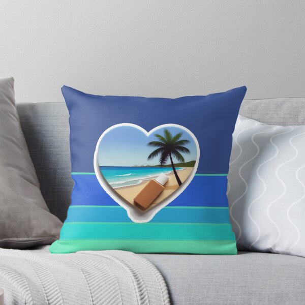 Item preview, Tropical Beach Palm Tree Coconut Sunblock in Heart on Retro Ocean Stripes designed and sold by Beachy.