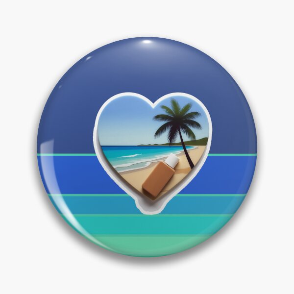 Item preview, Tropical Beach Palm Tree Coconut Sunblock in Heart on Retro Ocean Stripes designed and sold by Beachy.