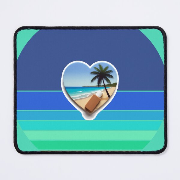 Item preview, Tropical Beach Palm Tree Coconut Sunblock in Heart on Retro Ocean Stripes designed and sold by Beachy.