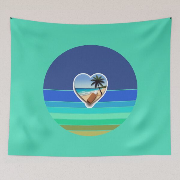 Item preview, Tropical Beach Palm Tree Coconut Sunblock in Heart on Retro Ocean Stripes designed and sold by Beachy.
