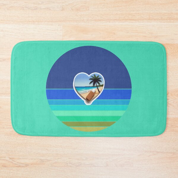 Item preview, Tropical Beach Palm Tree Coconut Sunblock in Heart on Retro Ocean Stripes designed and sold by Beachy.