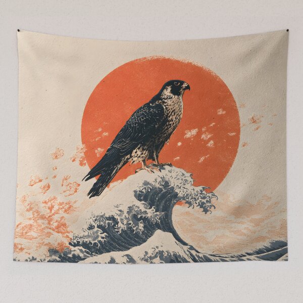 Item preview, Japanese Falcon Wave Rising Sun Ukiyo-e Woodcut Art designed and sold by GrinGalore.