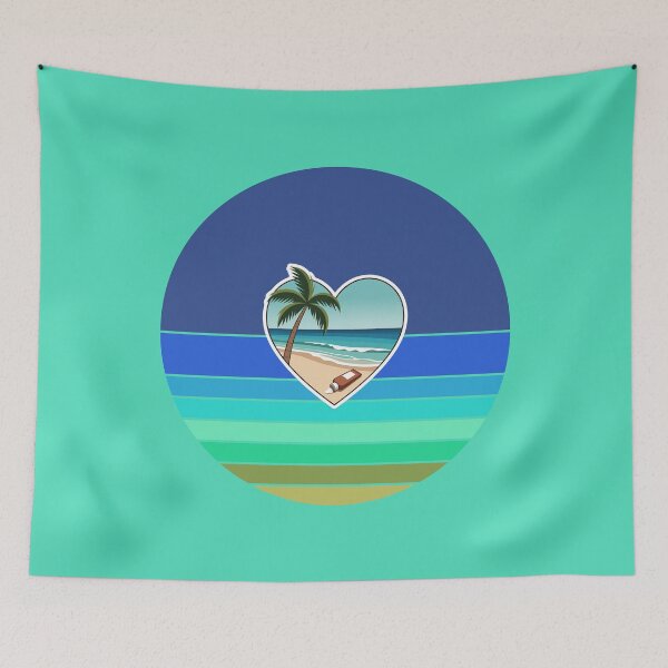 Item preview, Tropical Beach Palm Tree and Coconut Sunblock Lotion in Heart on Retro Stripes designed and sold by Beachy.