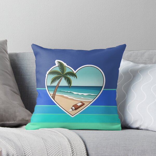 Item preview, Tropical Beach Palm Tree and Coconut Sunblock Lotion in Heart on Retro Stripes designed and sold by Beachy.