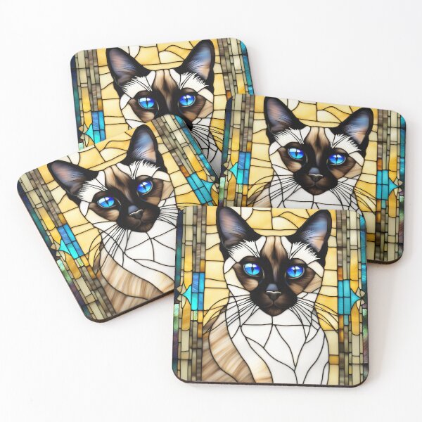 Item preview, Siamese Cat Stained Glass Style Portrait Illustration designed and sold by pinkal.
