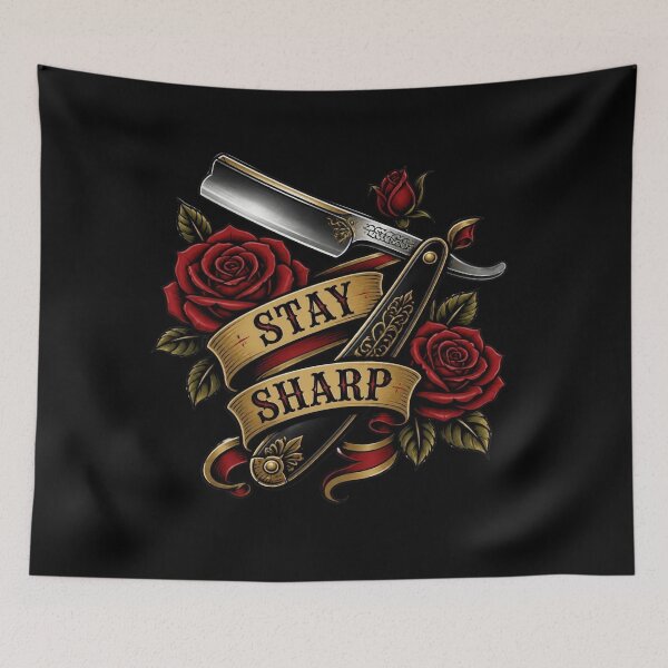 Item preview, Stay Sharp Vintage Straight Razor Barber Rose Tattoo Art designed and sold by Barber MD Culture.
