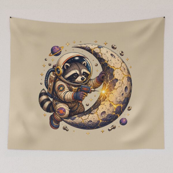 Item preview, Raccoon Moon Mechanic – Cute Astronaut Space Adventure designed and sold by VioVibe.