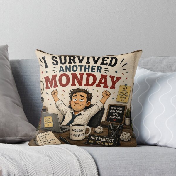 Item preview, I Survived Another Monday – Funny Office Work Humor designed and sold by SlanPOD.