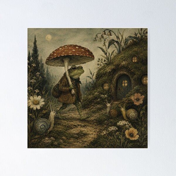 Item preview, Mushroom Umbrella - Cottage Woodland Frog designed and sold by bapupa.