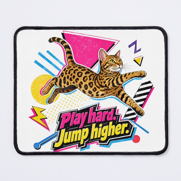 Item preview, Play Hard Jump Higher – 90s Memphis Bengal Cat designed and sold by Bengoer18.