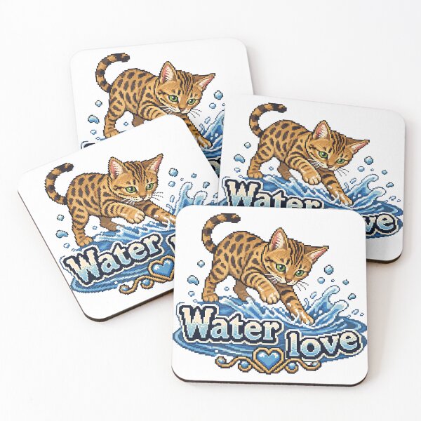 Item preview, Water Love – Retro Pixel Art Bengal Cat in Water designed and sold by Bengoer18.