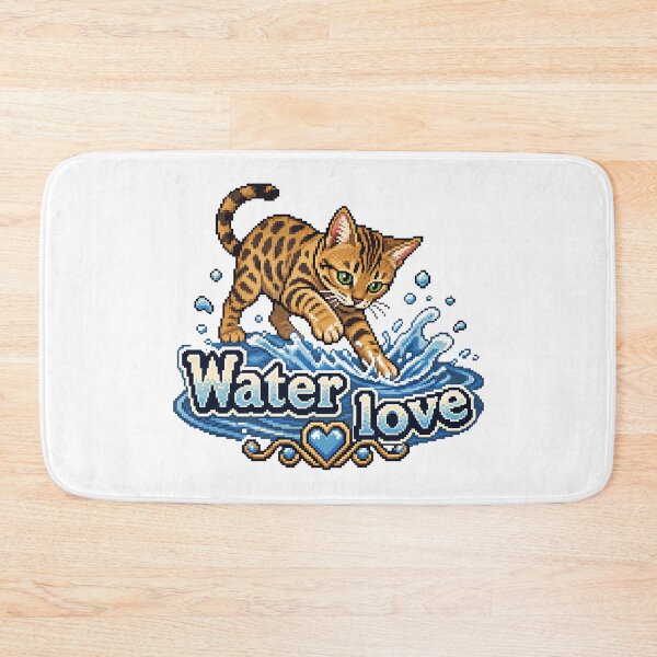 Item preview, Water Love – Retro Pixel Art Bengal Cat in Water designed and sold by Bengoer18.
