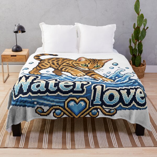Item preview, Water Love – Retro Pixel Art Bengal Cat in Water designed and sold by Bengoer18.
