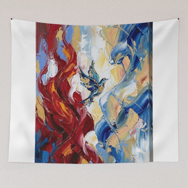 Item preview, Impasto Oil Painting Dynamic Phoenix Rising - Swirling Flame & Ocean Wave Canvas Art designed and sold by Arts121.