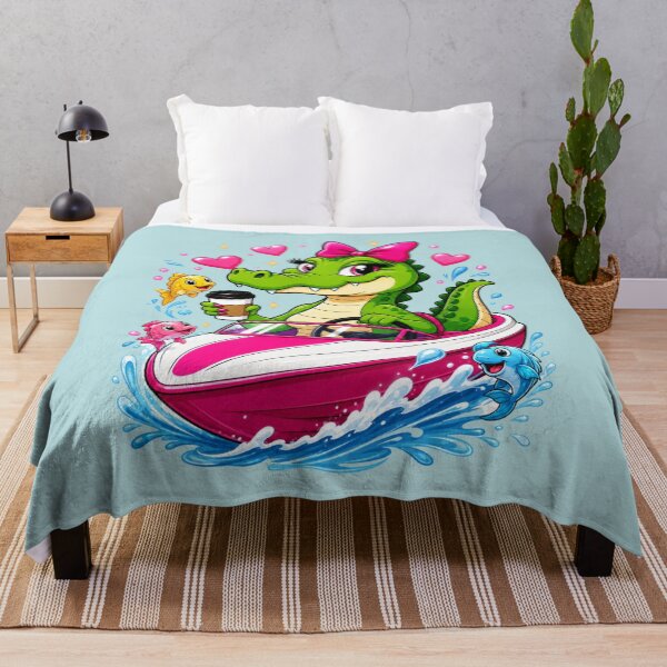 Item preview, Sassy Alligator Boat Shirt Pink Girly Gator Coffee Lover Cute Lake Life Design designed and sold by Rosie's Wildflower Boutique.