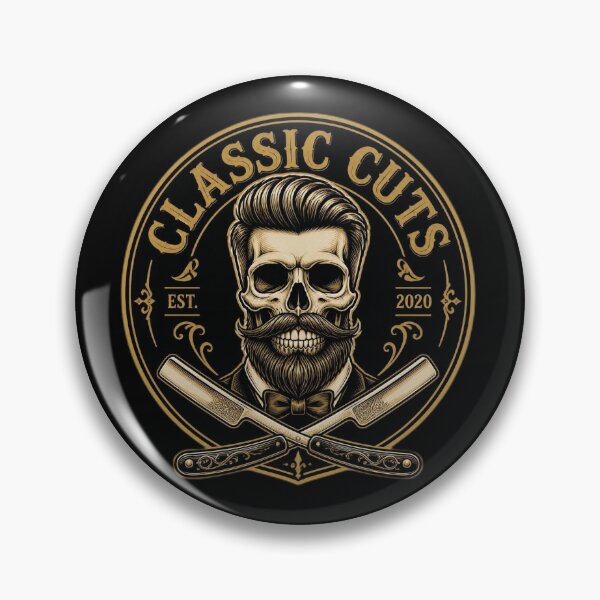 Item preview, Classic Cuts Vintage Barber Skull Logo Badge designed and sold by Barber MD Culture.