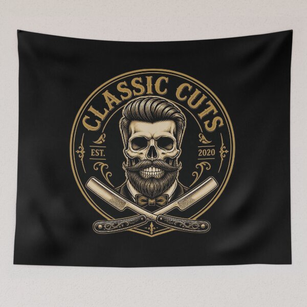 Item preview, Classic Cuts Vintage Barber Skull Logo Badge designed and sold by Barber MD Culture.
