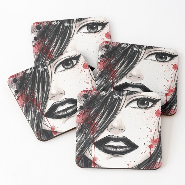 Item preview, Blood Ink Goth Anime Girl - Dark Watercolor Portrait Red Splatter designed and sold by MAISON SYLVIE.