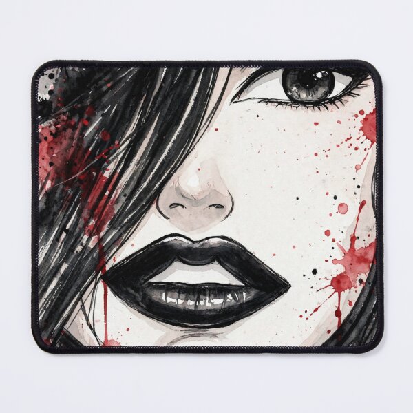 Item preview, Blood Ink Goth Anime Girl - Dark Watercolor Portrait Red Splatter designed and sold by MAISON SYLVIE.