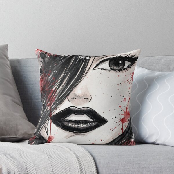 Item preview, Blood Ink Goth Anime Girl - Dark Watercolor Portrait Red Splatter designed and sold by MAISON SYLVIE.