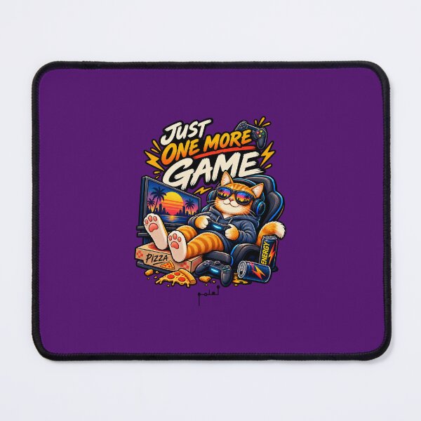 Item preview, Just One More Game – Funny Retro Gamer Cat designed and sold by Musamem  Designs.