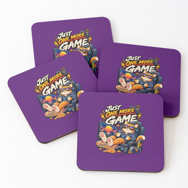 Item preview, Just One More Game – Funny Retro Gamer Cat designed and sold by Musamem  Designs.