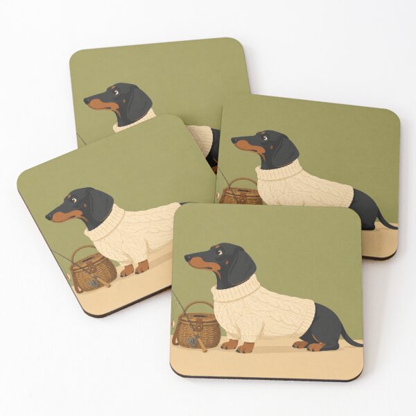 Item preview, Fisherman Dachshund Print | Dog with Fishing Creel Illustration designed and sold by Clementine Club.