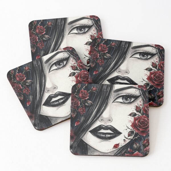 Item preview, Blood Ink Goth Anime Girl - Dark Watercolor Portrait Red Splatter designed and sold by MAISON SYLVIE.