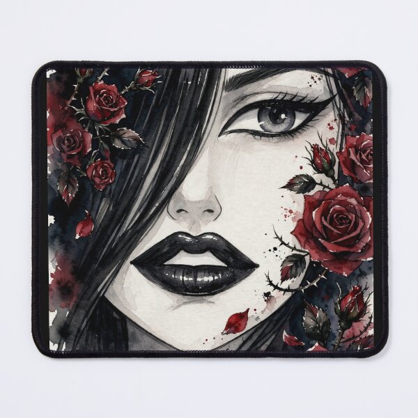 Item preview, Blood Ink Goth Anime Girl - Dark Watercolor Portrait Red Splatter designed and sold by MAISON SYLVIE.