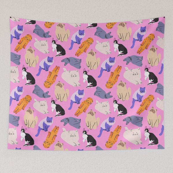 Item preview, Colorful Cats On Pink Seamless Pattern designed and sold by jianina-alondra.
