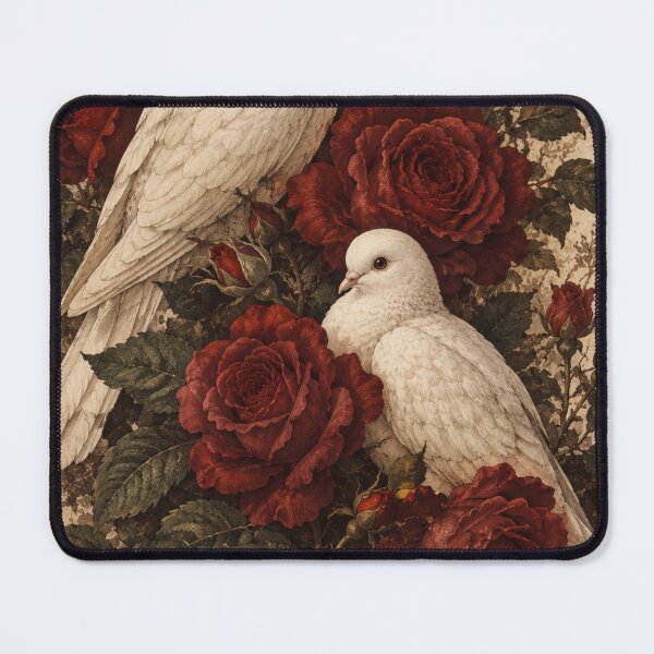 Item preview, Two White Doves & Red Roses – Vintage Victorian Botanical Bird Art Print – Romantic Wall Decor designed and sold by @SHINTOSARTSTORE.