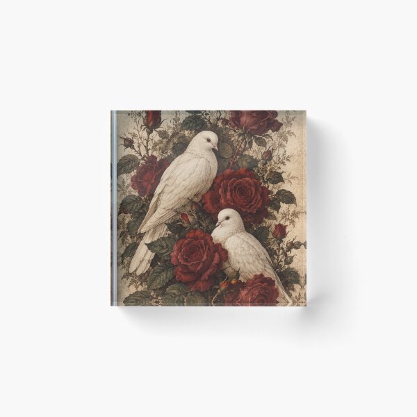 Item preview, Two White Doves & Red Roses – Vintage Victorian Botanical Bird Art Print – Romantic Wall Decor designed and sold by @SHINTOSARTSTORE.
