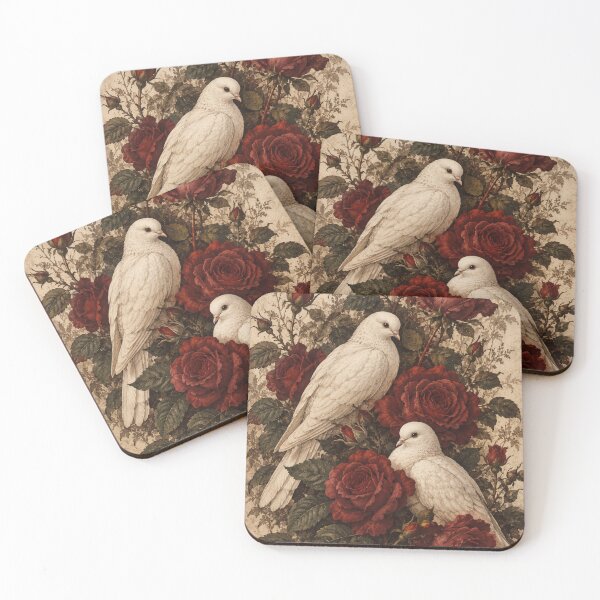 Item preview, Two White Doves & Red Roses – Vintage Victorian Botanical Bird Art Print – Romantic Wall Decor designed and sold by @SHINTOSARTSTORE.