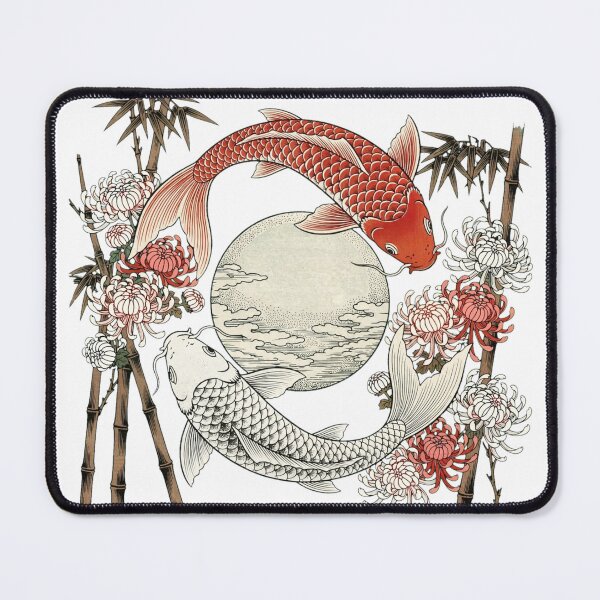 Item preview, Koi Fish Full Moon Chrysanthemum Bamboo Japanese Woodblock designed and sold by Surviving Monday Club.