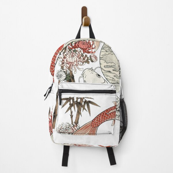 Item preview, Koi Fish Full Moon Chrysanthemum Bamboo Japanese Woodblock designed and sold by Surviving Monday Club.