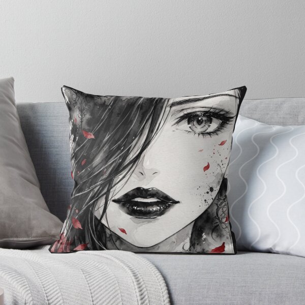 Item preview, Dark Rose Goth Anime Girl - Red Rose Watercolor Portrait Black Lips designed and sold by MAISON SYLVIE.