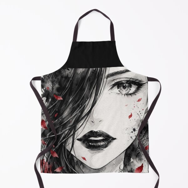 Item preview, Dark Rose Goth Anime Girl - Red Rose Watercolor Portrait Black Lips designed and sold by MAISON SYLVIE.