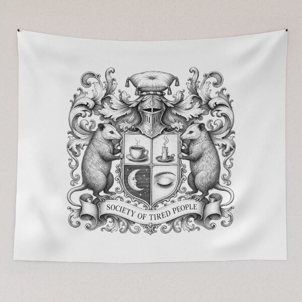 Item preview, CULTURE Society Of Tired People — Funny Opossum Coat Of Arms Exhausted Shirt designed and sold by Uglyandcute.