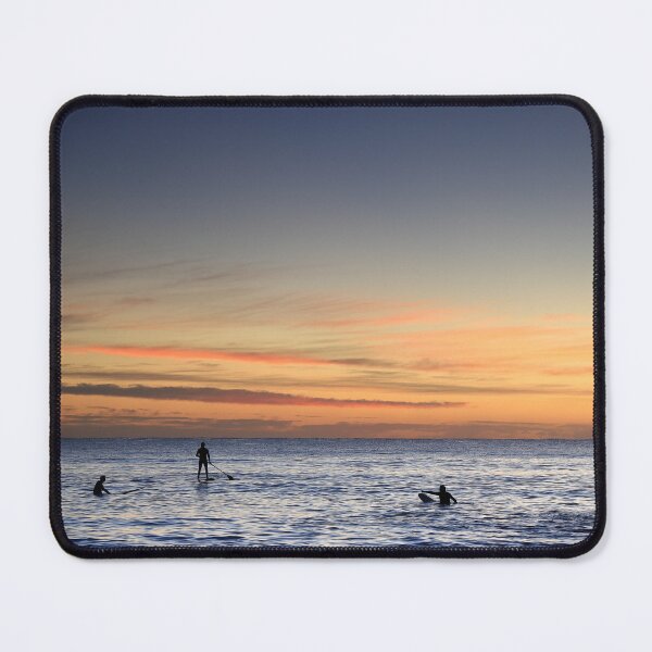 Item preview, Surfers and a stand-up paddleboarder enjoying the sunrise at Cabarita beach designed and sold by Rachel Elizabeth Photography.