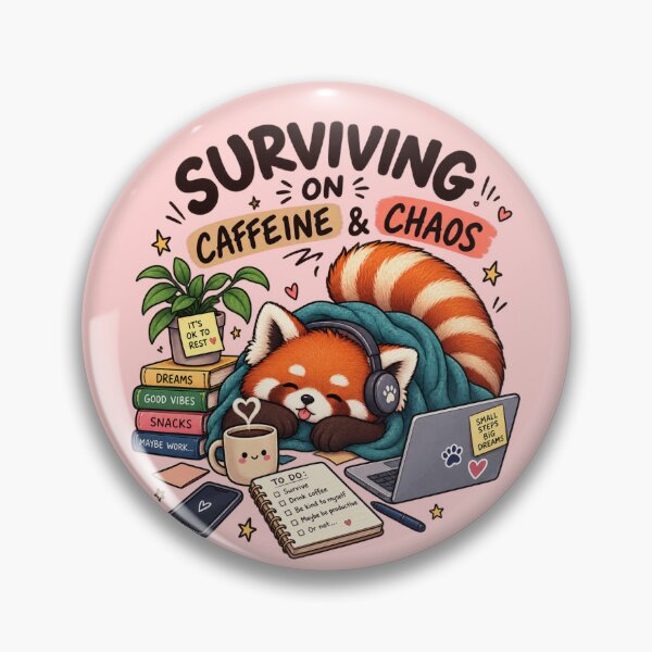 Item preview, Surviving on Caffeine & Chaos – Sleepy Red Panda designed and sold by DESPOT07.