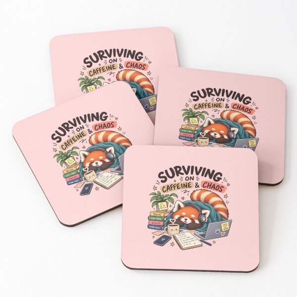 Item preview, Surviving on Caffeine & Chaos – Sleepy Red Panda designed and sold by DESPOT07.