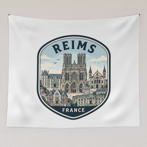 Item preview, Vintage Reims France Travel Badge Illustration designed and sold by k3rstman1.