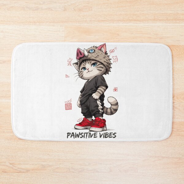 Item preview, Funny Anime Boar Mask Cat Pawsitive Vibes designed and sold by WelLarsDigitals.