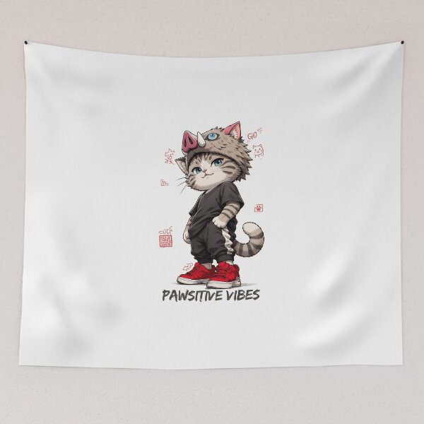 Item preview, Funny Anime Boar Mask Cat Pawsitive Vibes designed and sold by WelLarsDigitals.