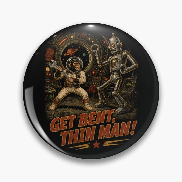 Item preview, Get Bent, Thin Man! – Retro Sci-Fi Astronaut vs Robot designed and sold by Quantum Fashion.
