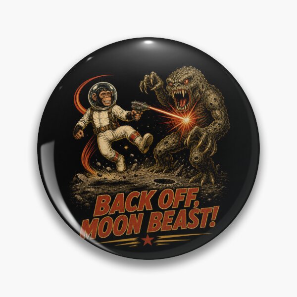 Item preview, Back Off, Moon Beast! – Retro Space Chimp vs Alien Monster designed and sold by Quantum Fashion.