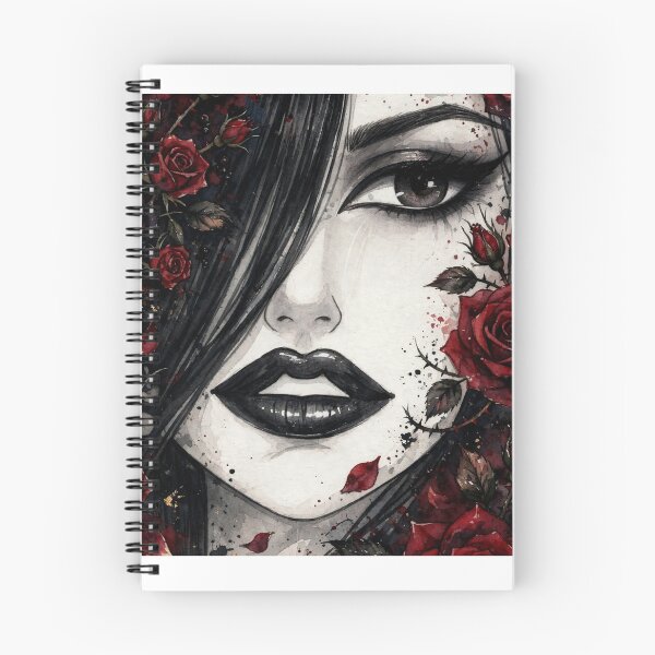 Item preview, Dark Rose Goth Anime Girl - Red Rose Watercolor Portrait Black Lips designed and sold by MAISON SYLVIE.