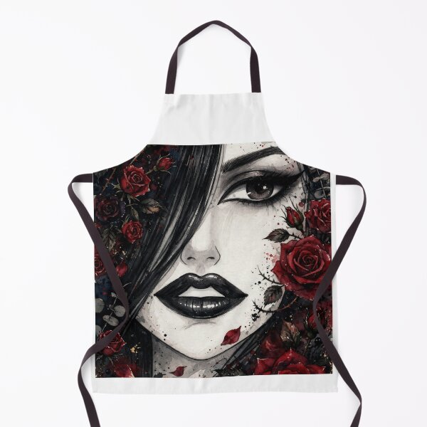 Item preview, Dark Rose Goth Anime Girl - Red Rose Watercolor Portrait Black Lips designed and sold by MAISON SYLVIE.